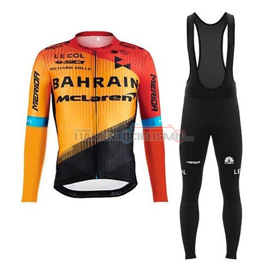 Abbigliamento Ciclismo Bahrain McLaren Manica Lunga 2020 Arancione Nero